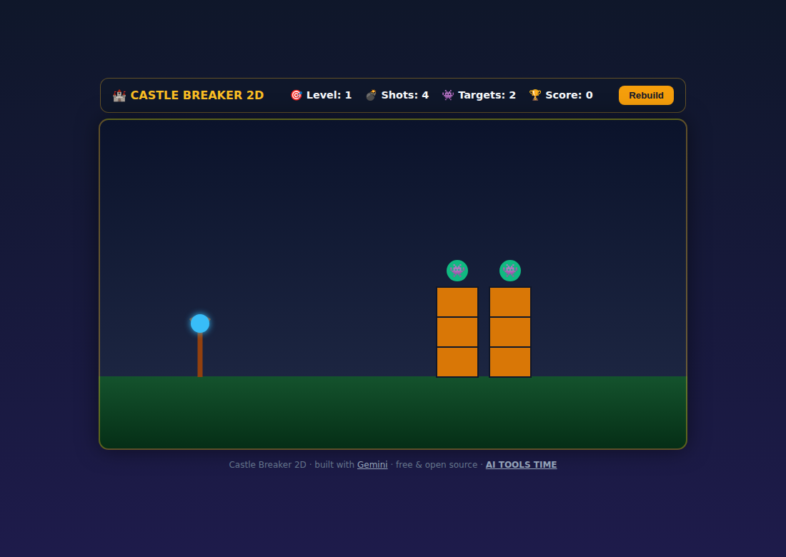 Free Slingshot Castle Demolition Game — Single HTML File (Castle Breaker 2D) — screenshot
