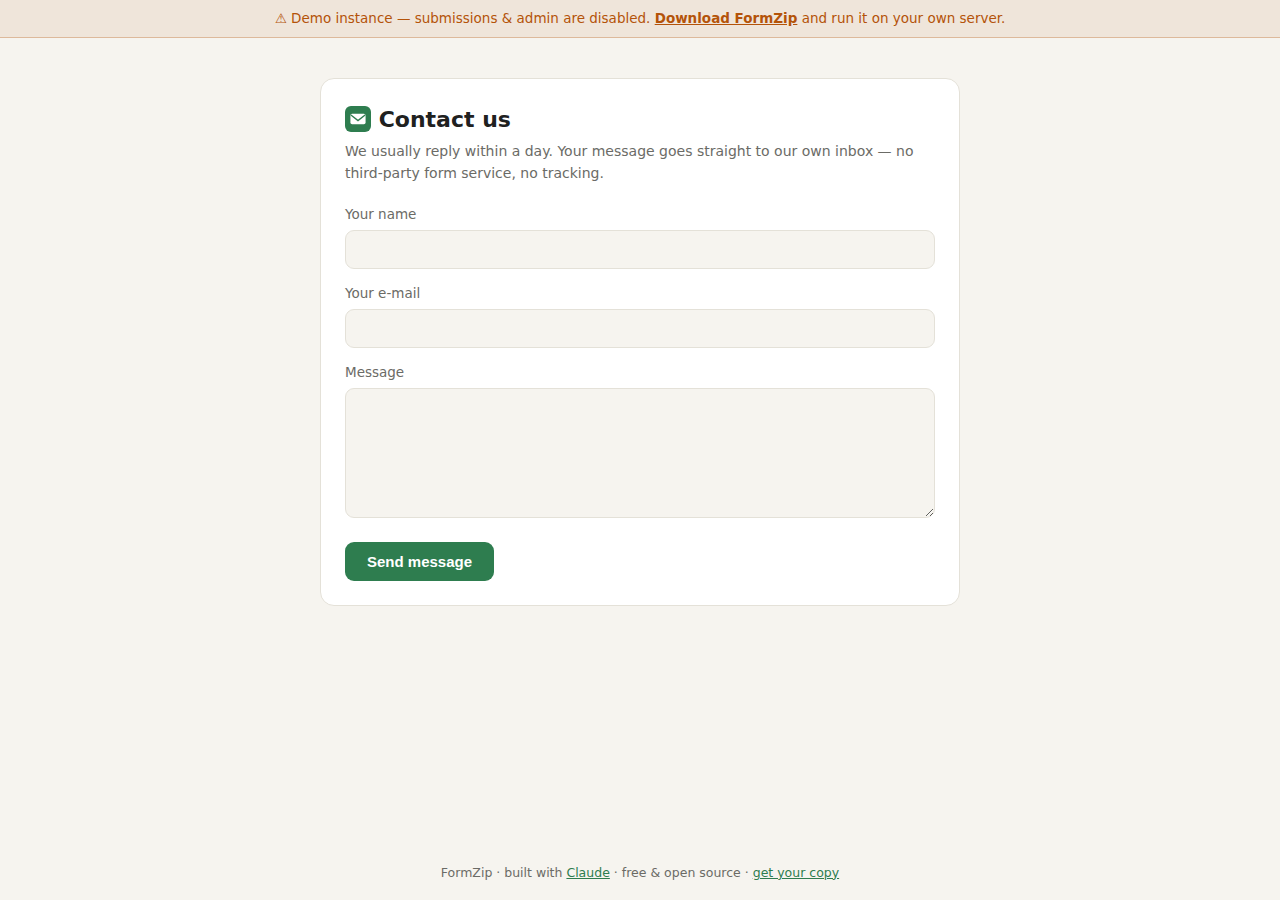 Free Contact Form PHP Script with Admin Inbox — screenshot