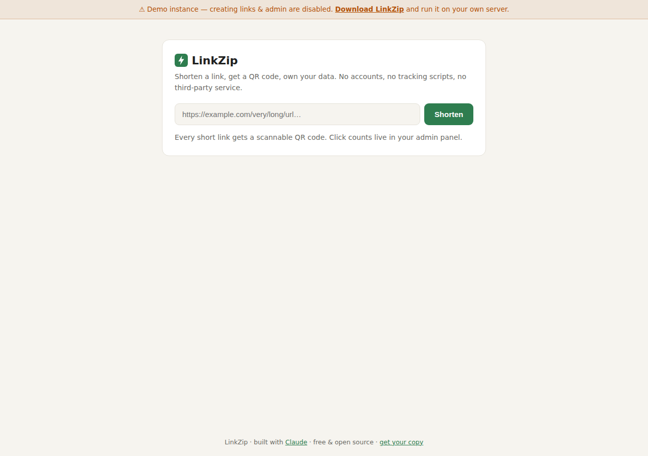 Free URL Shortener PHP Script with QR Codes — screenshot