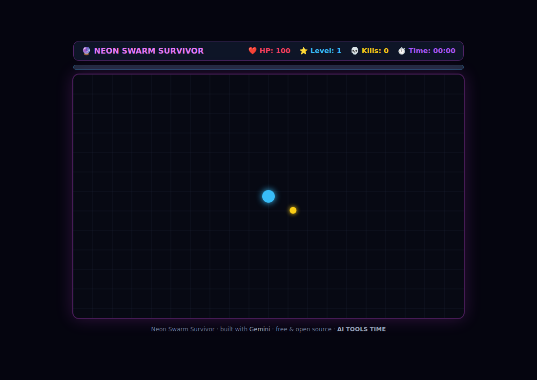 Free Vampire Survivors-Style Game — Single HTML File (Neon Swarm Survivor) — screenshot