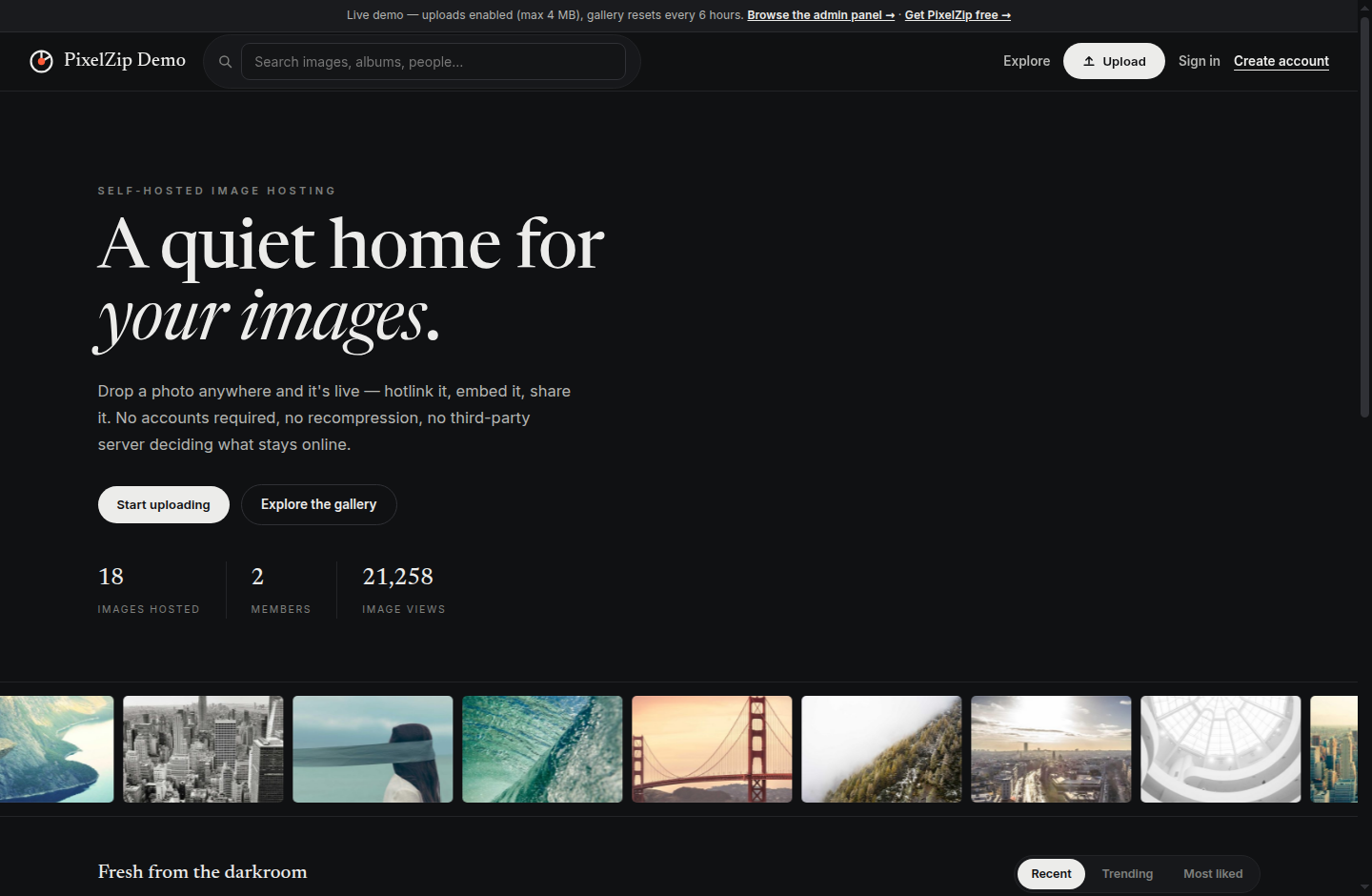 Free Chevereto Alternative — Self-Hosted Image Hosting PHP Script (PixelZip) — screenshot