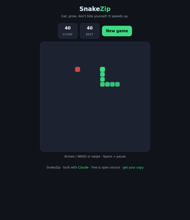 Free Snake Game — HTML5 Single File, No Ads — screenshot
