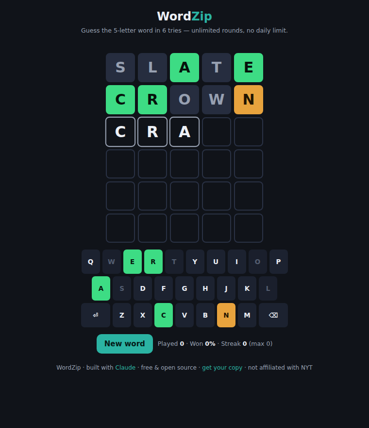 Free Wordle-Style Word Game — Unlimited, No Daily Limit — screenshot