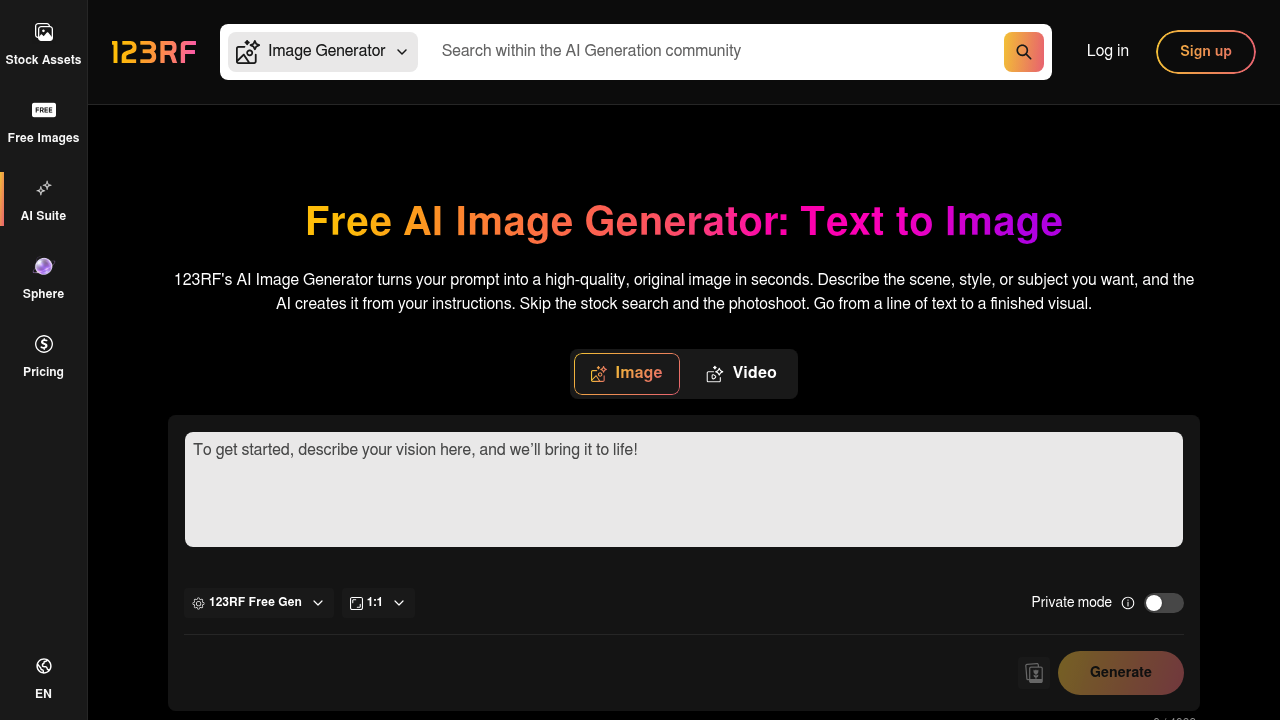 123RF AI Image Generator screenshot