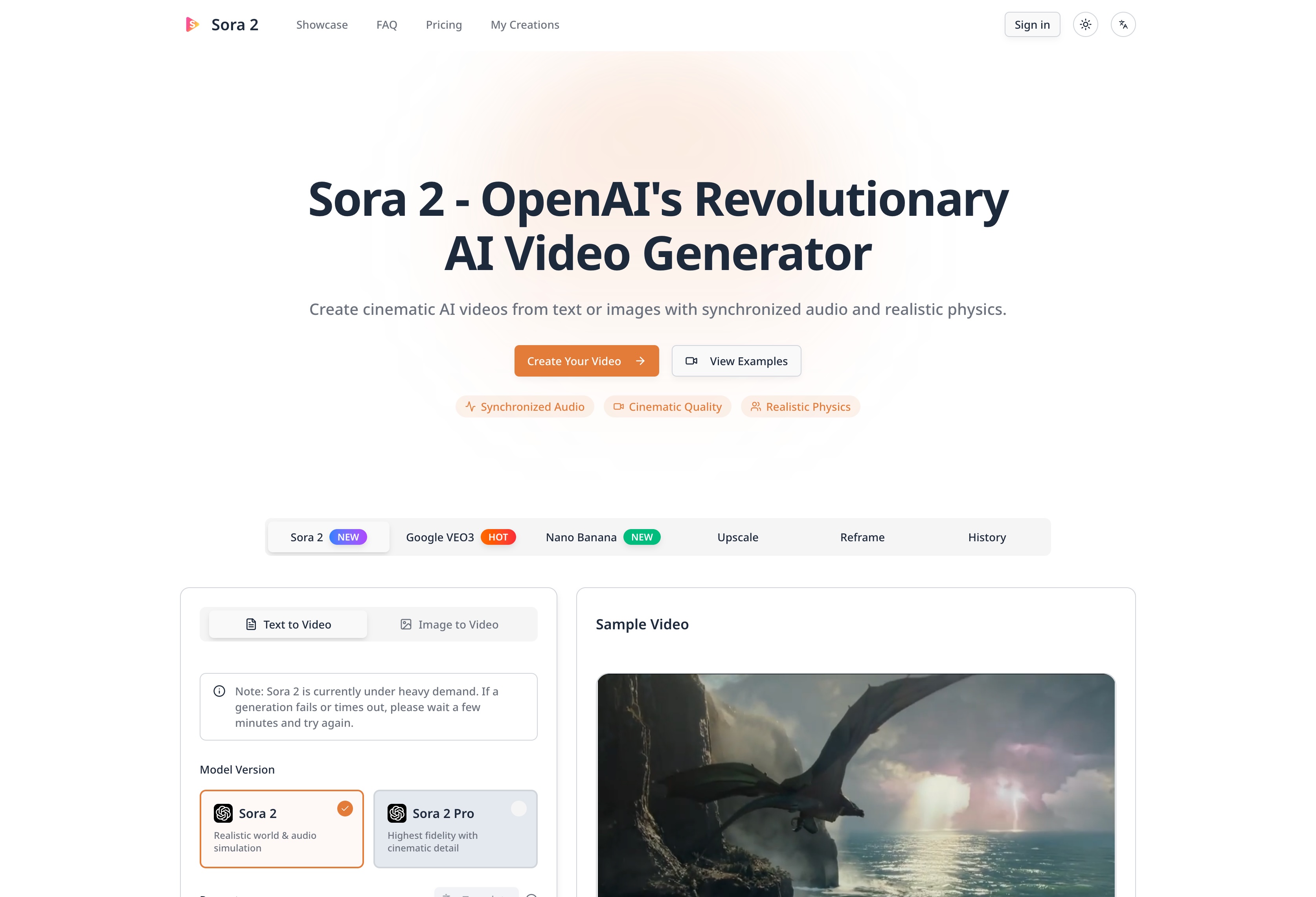 Sora 2 AI — Transform Text into Cinematic Masterpieces screenshot