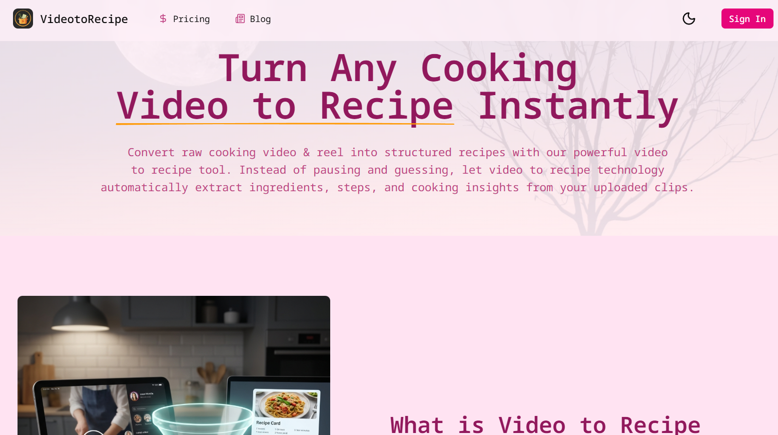 Video to Recipe convertor screenshot