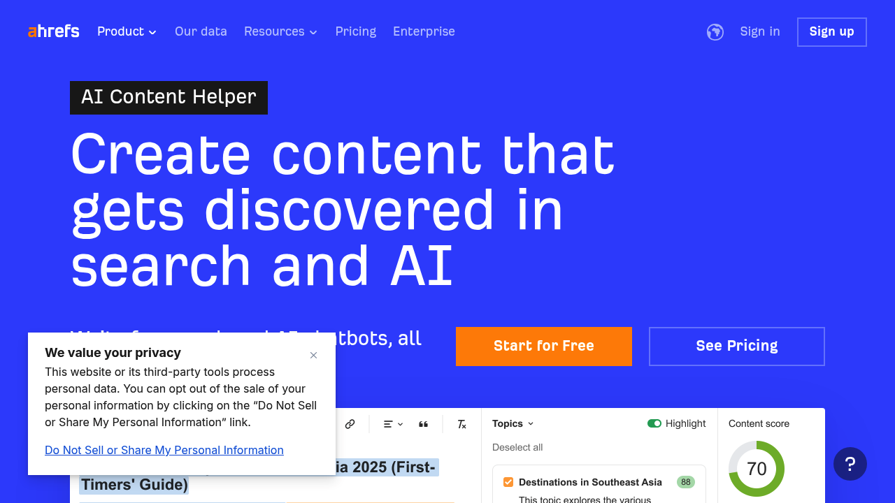 AI Content Helper by Ahrefs screenshot