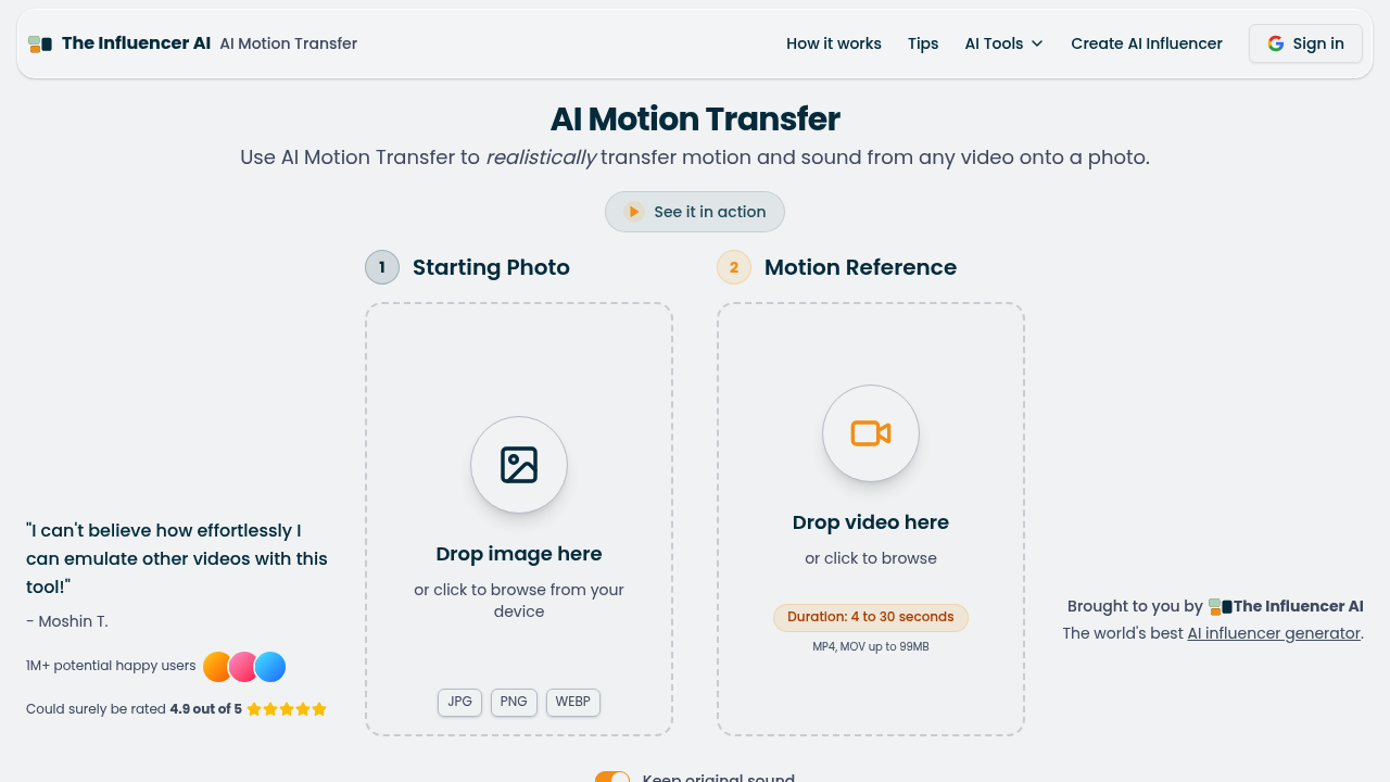 AI Motion Transfer by The Influencer AI screenshot