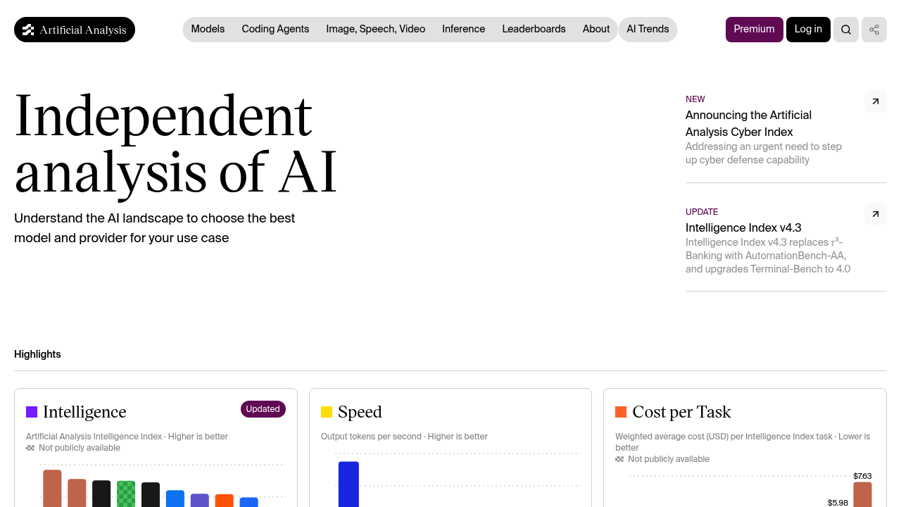 Artificial Analysis screenshot