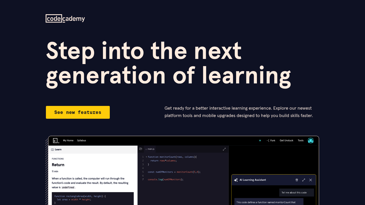 Codecademy AI Learning Tools screenshot