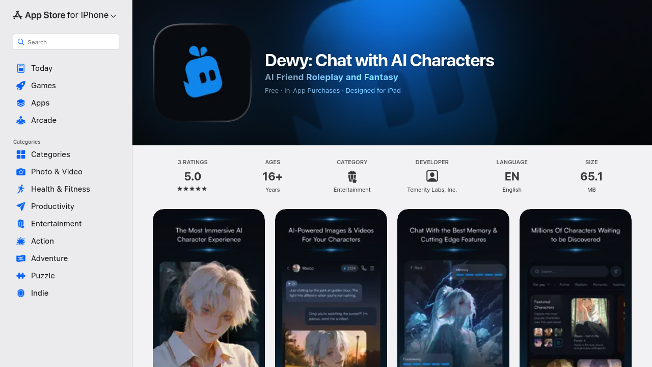 Dewy: Chat with AI Characters screenshot
