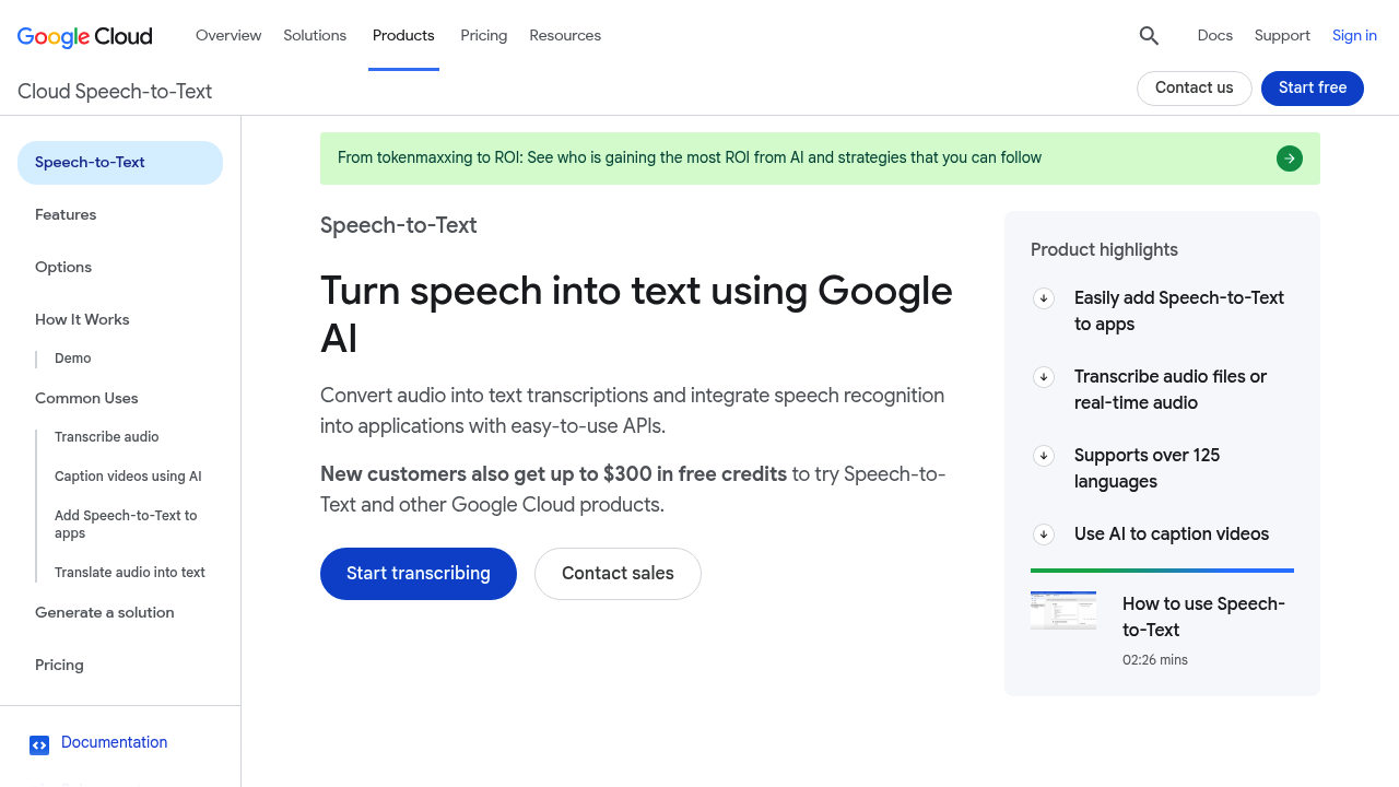 Google Cloud Speech-to-Text screenshot