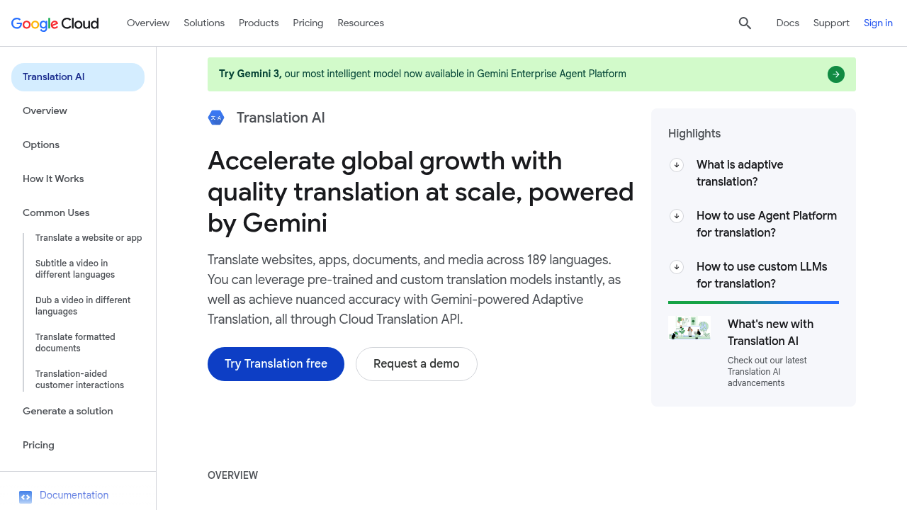 Google Cloud Translation API screenshot