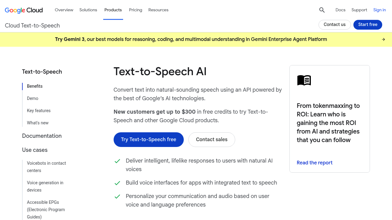 Google Cloud Text-to-Speech screenshot