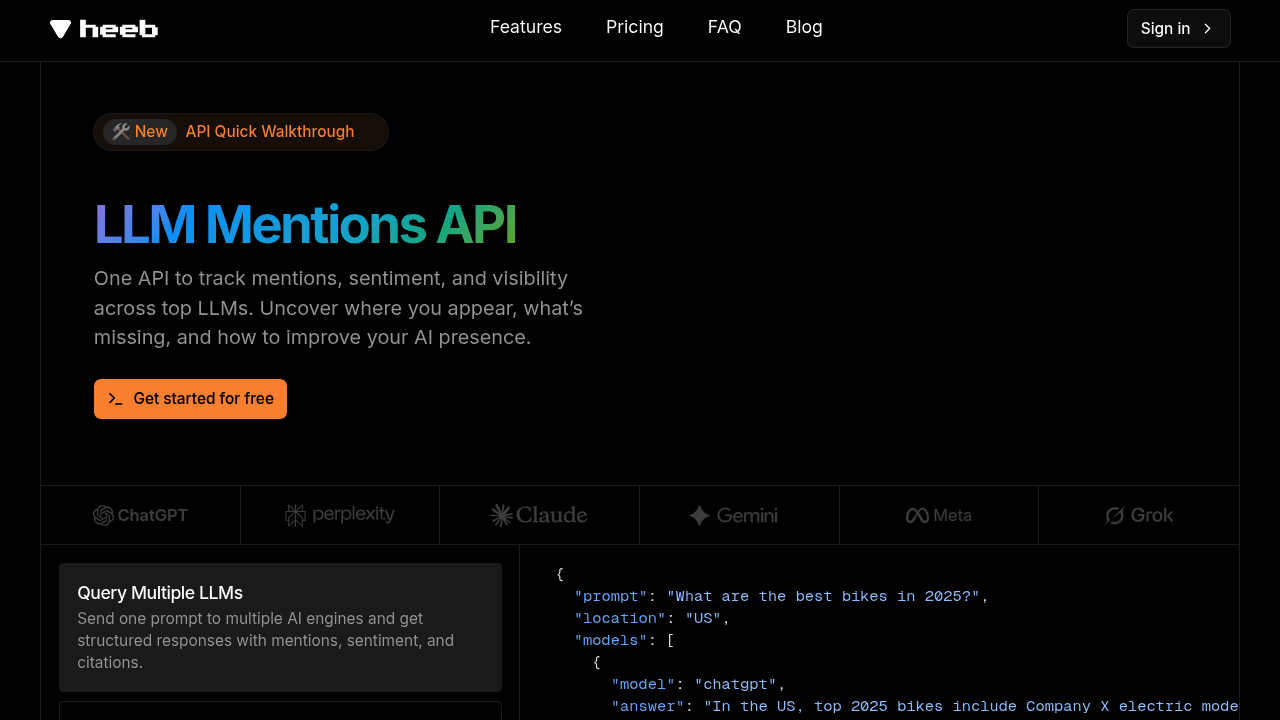 heeb | LLM Mentions API screenshot