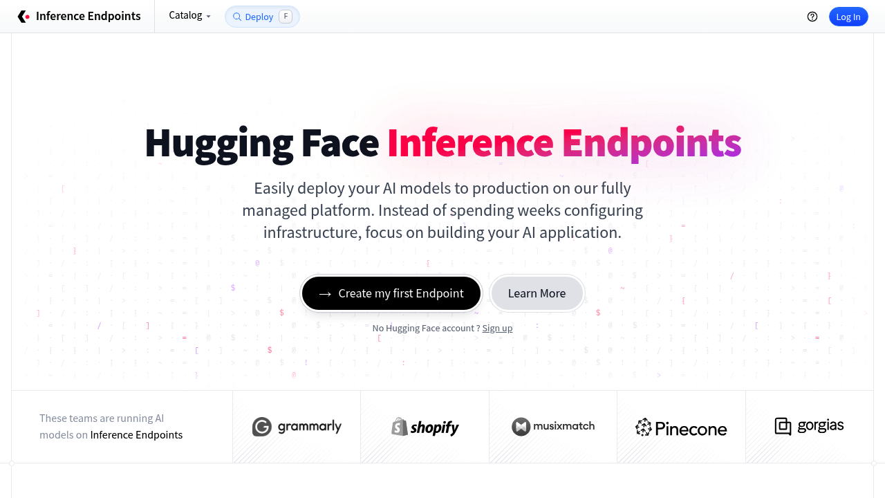 Hugging Face Inference Endpoints screenshot