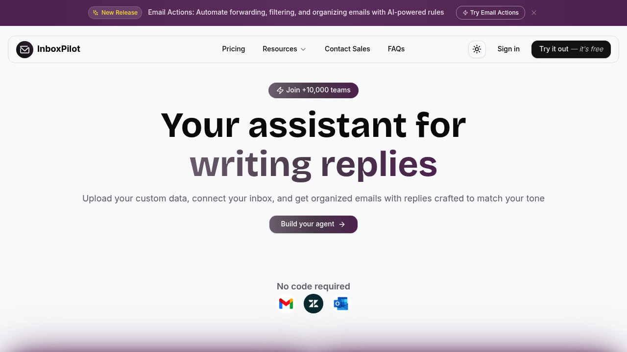 InboxPilot - Custom Trained Chatbot for email and website screenshot