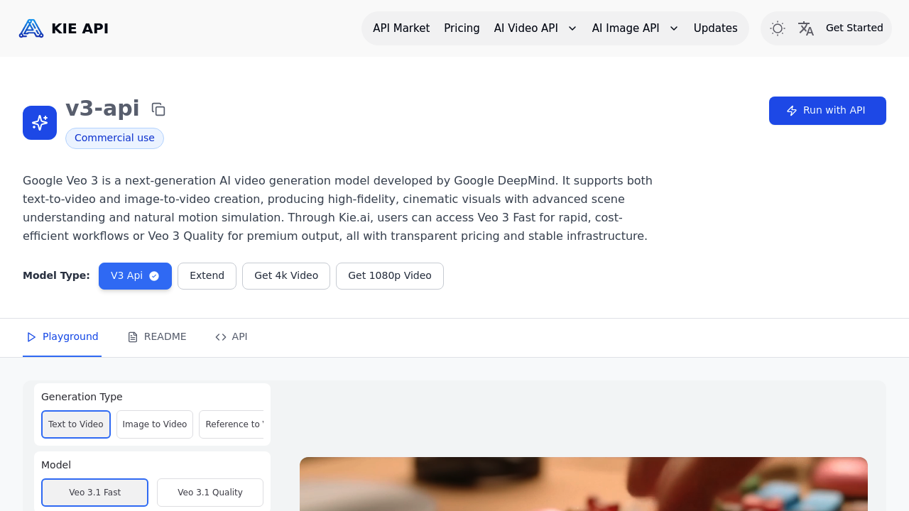 Kie.ai Veo 3 API screenshot