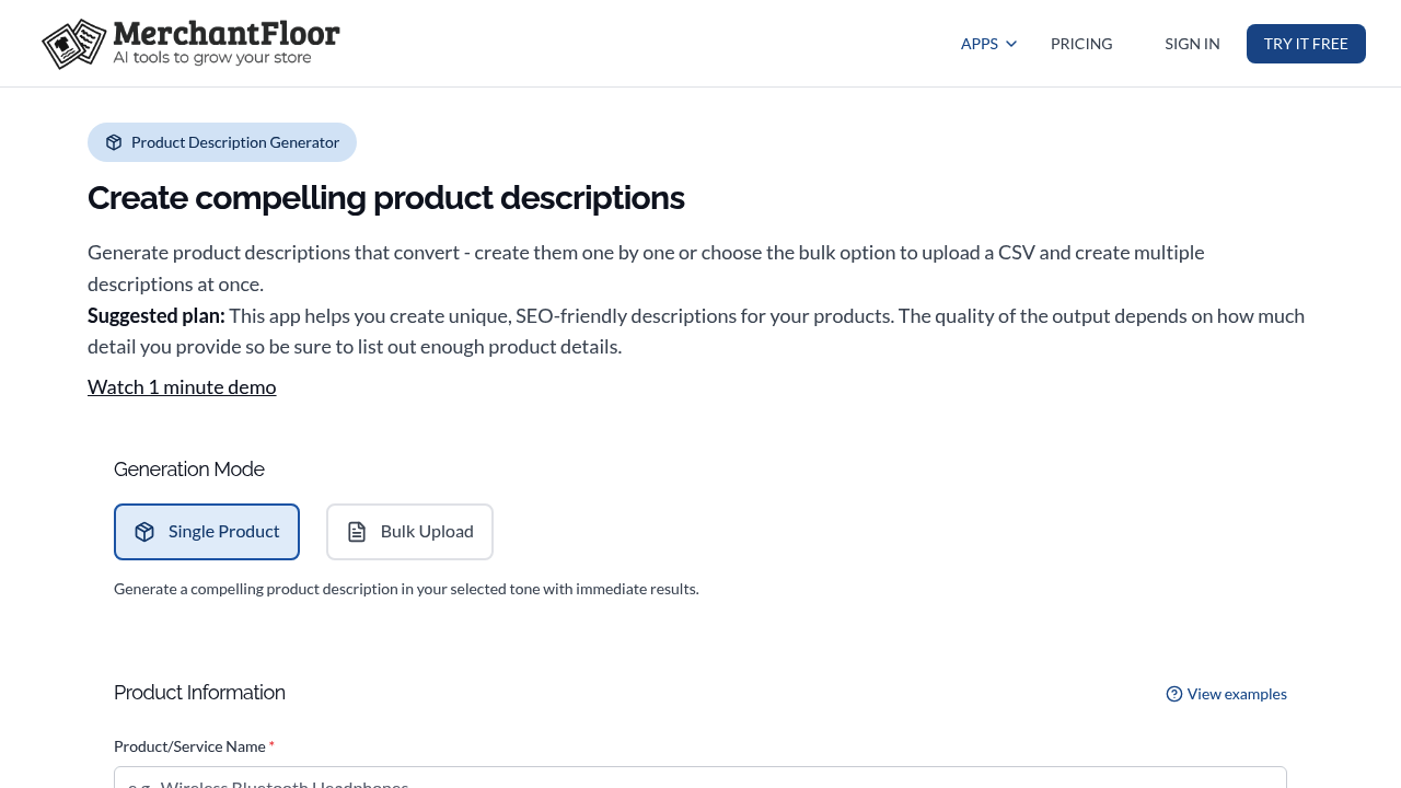 Merchant Floor | Product Descriptions screenshot
