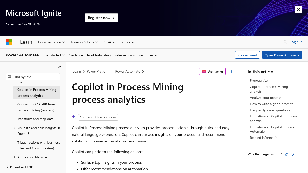 Copilot in Power Automate Process Mining screenshot
