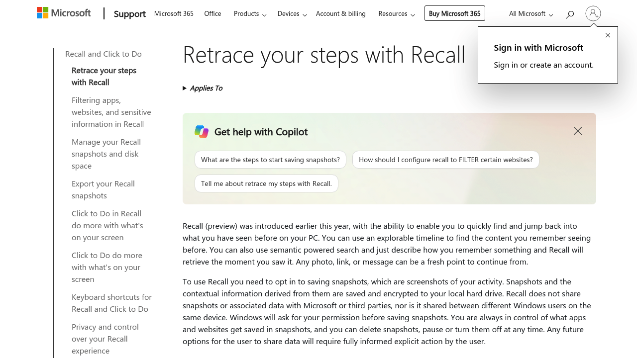 Microsoft Recall screenshot