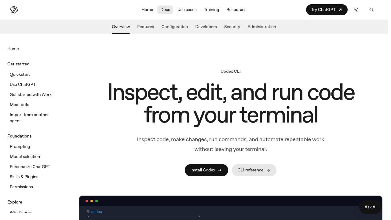 OpenAI Codex CLI screenshot