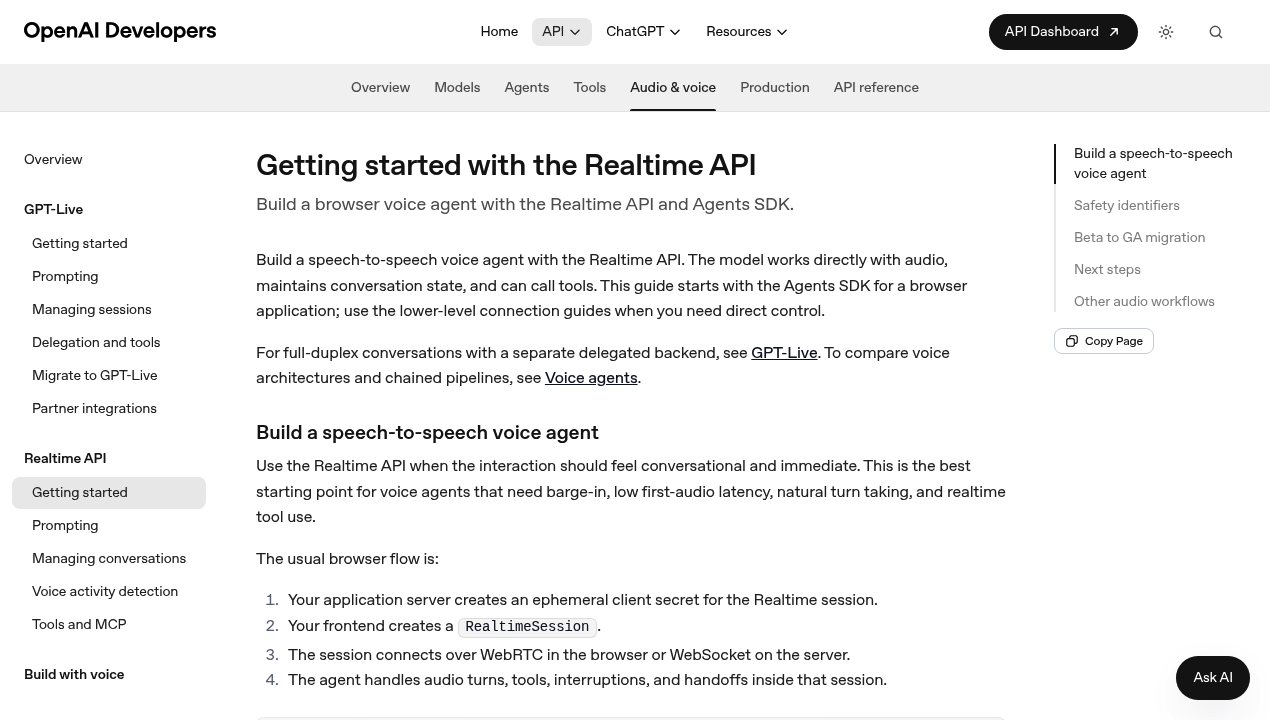 OpenAI Realtime API screenshot