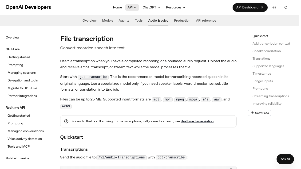 OpenAI Whisper API screenshot