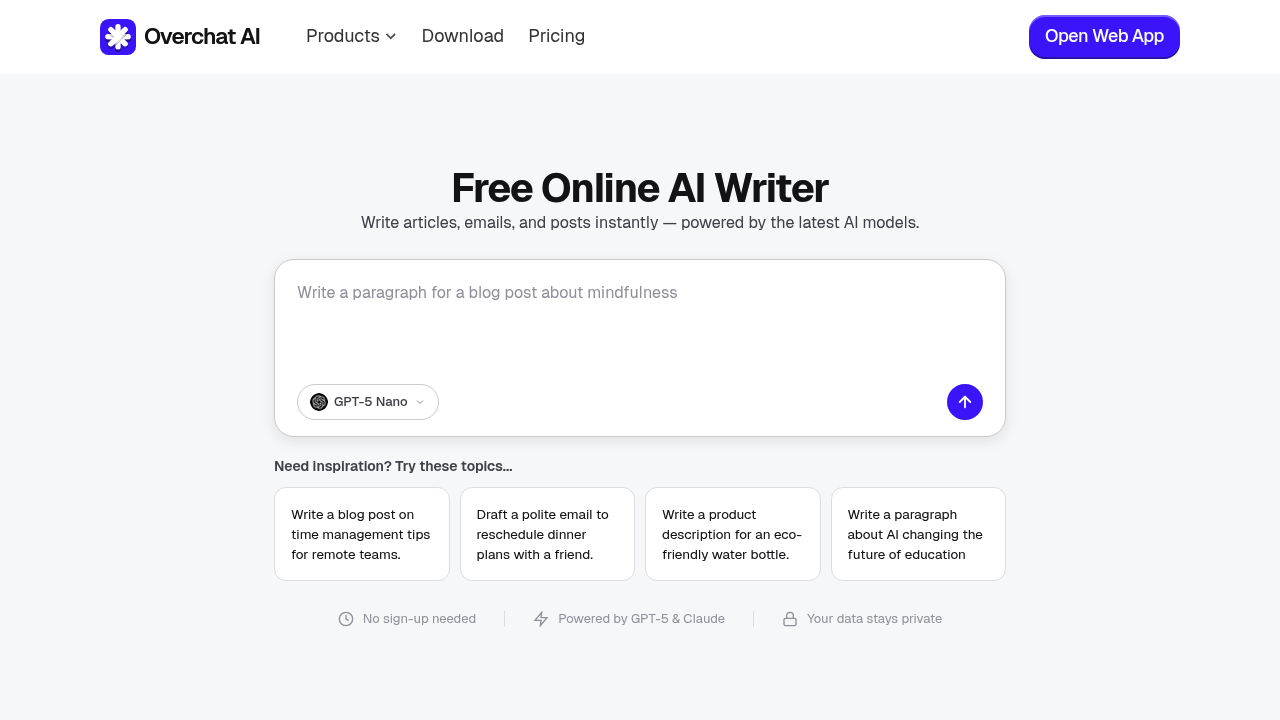 OverChat AI Writer screenshot