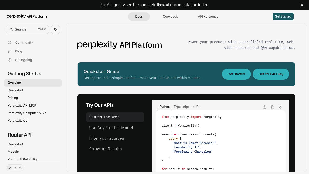 Perplexity Sonar API screenshot