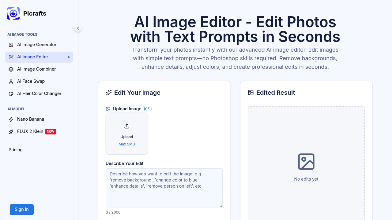 PiCrafts AI Image Editor screenshot