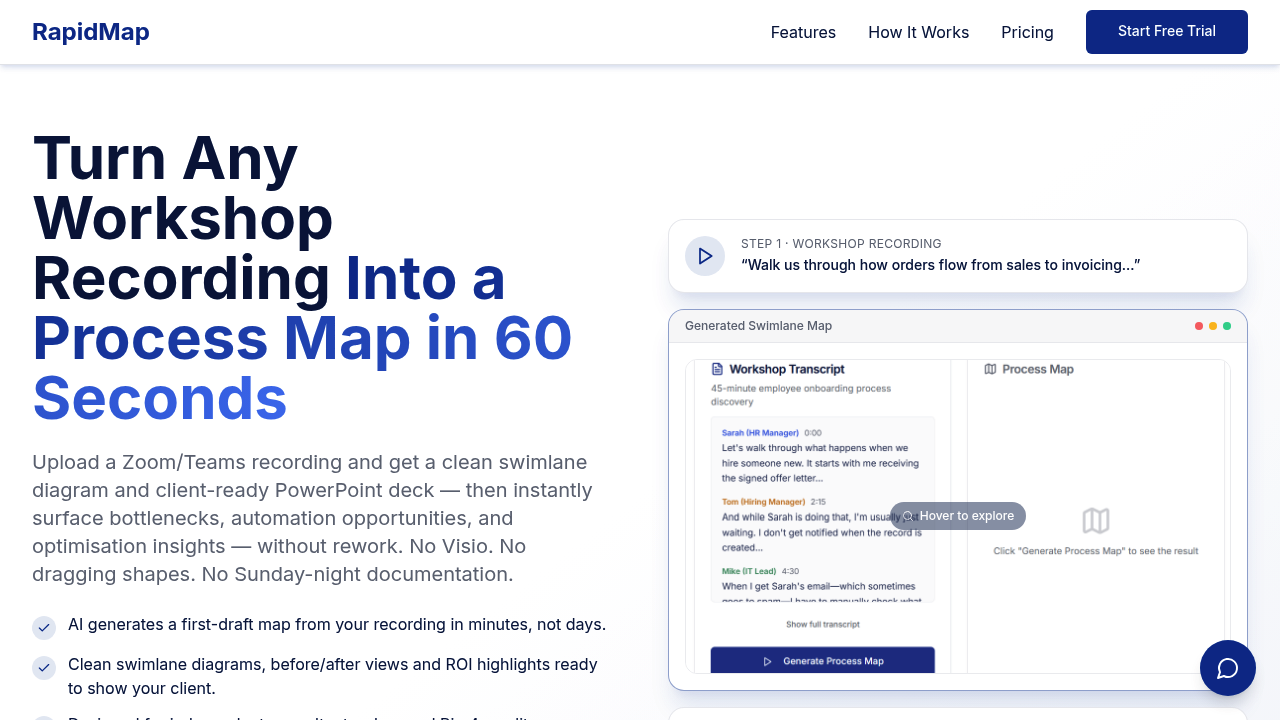RapidMap - AI Process Mapping for Management Consultants screenshot