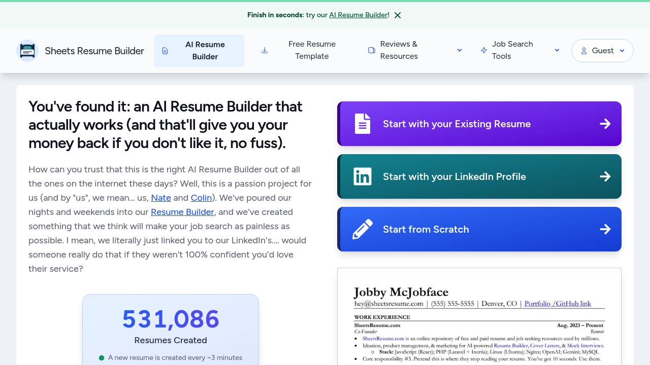 SheetsResume screenshot