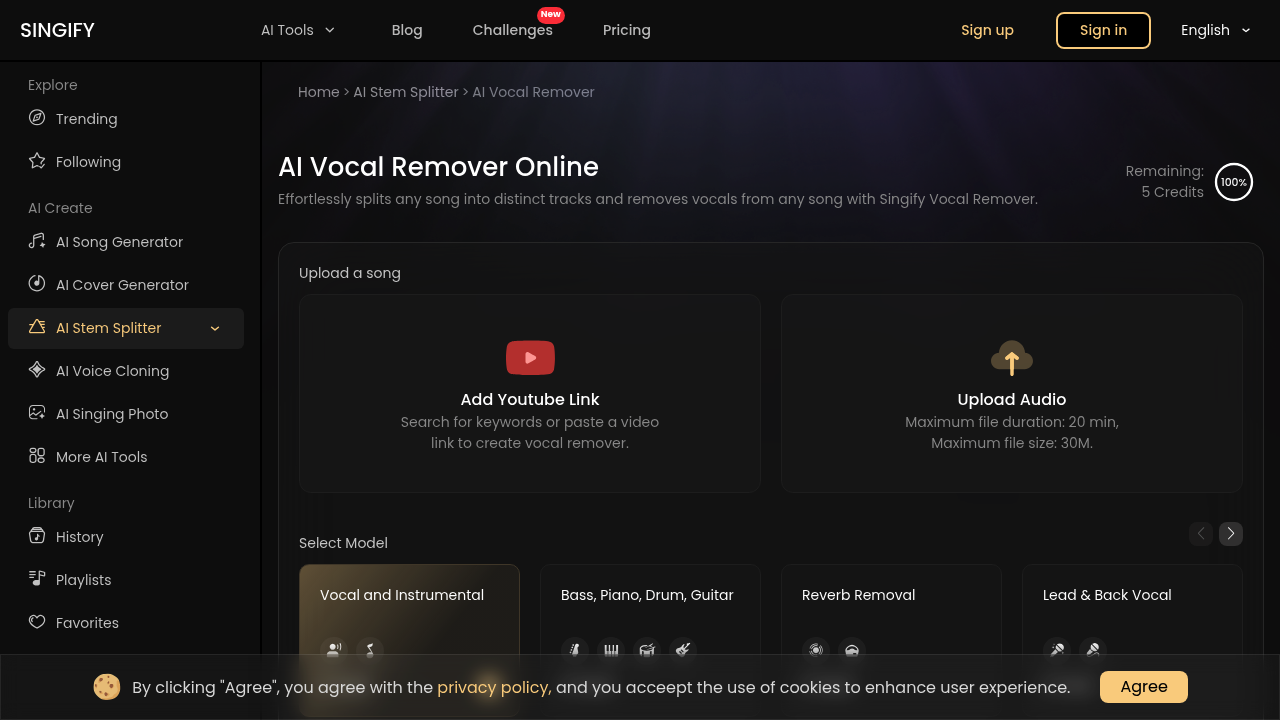 Singify AI Vocal Remover screenshot