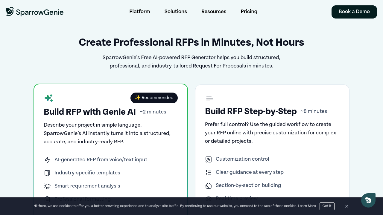 SparrowGenie | Free RFP Generator screenshot