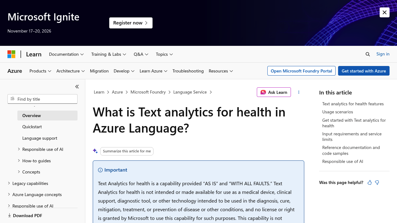 Text Analytics for Health screenshot