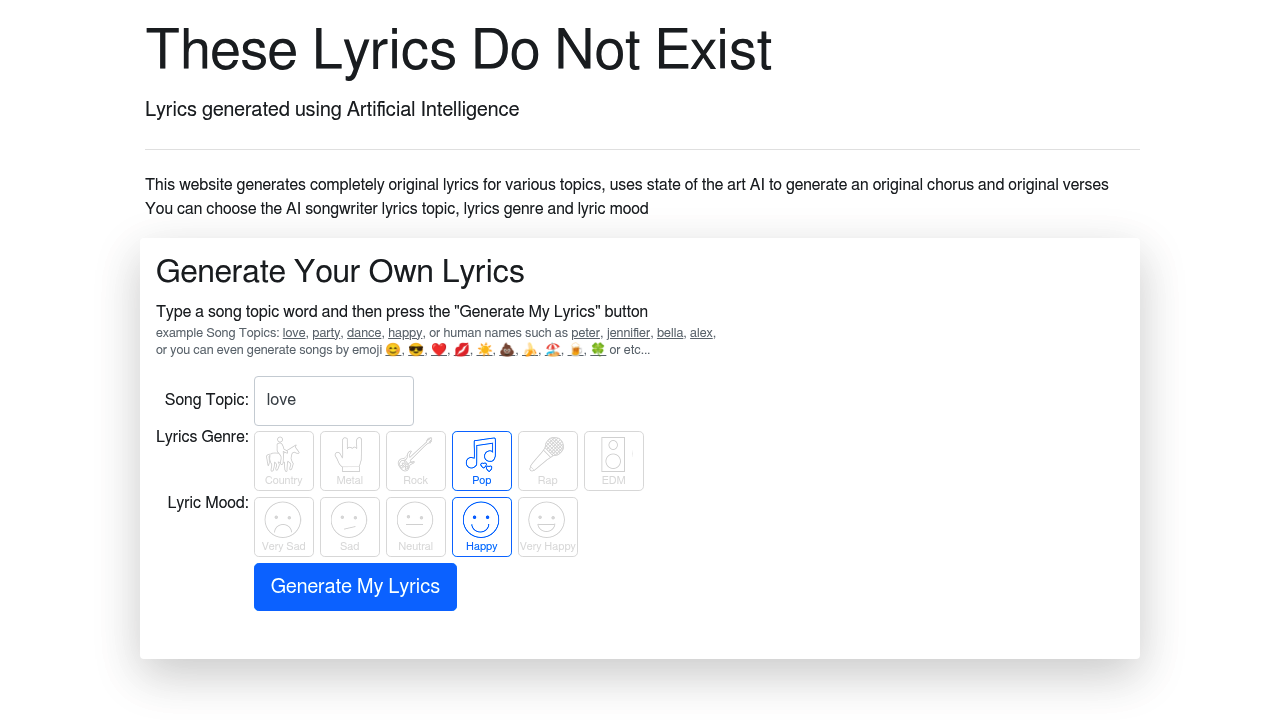 These Lyrics Do Not Exist screenshot