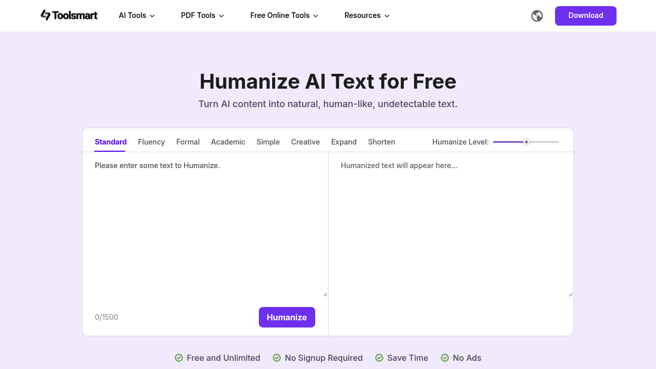 Toolsmart Humanize AI screenshot
