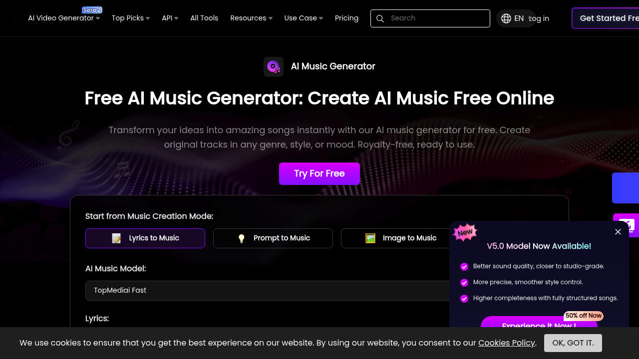 TopMediai AI Music Generator screenshot