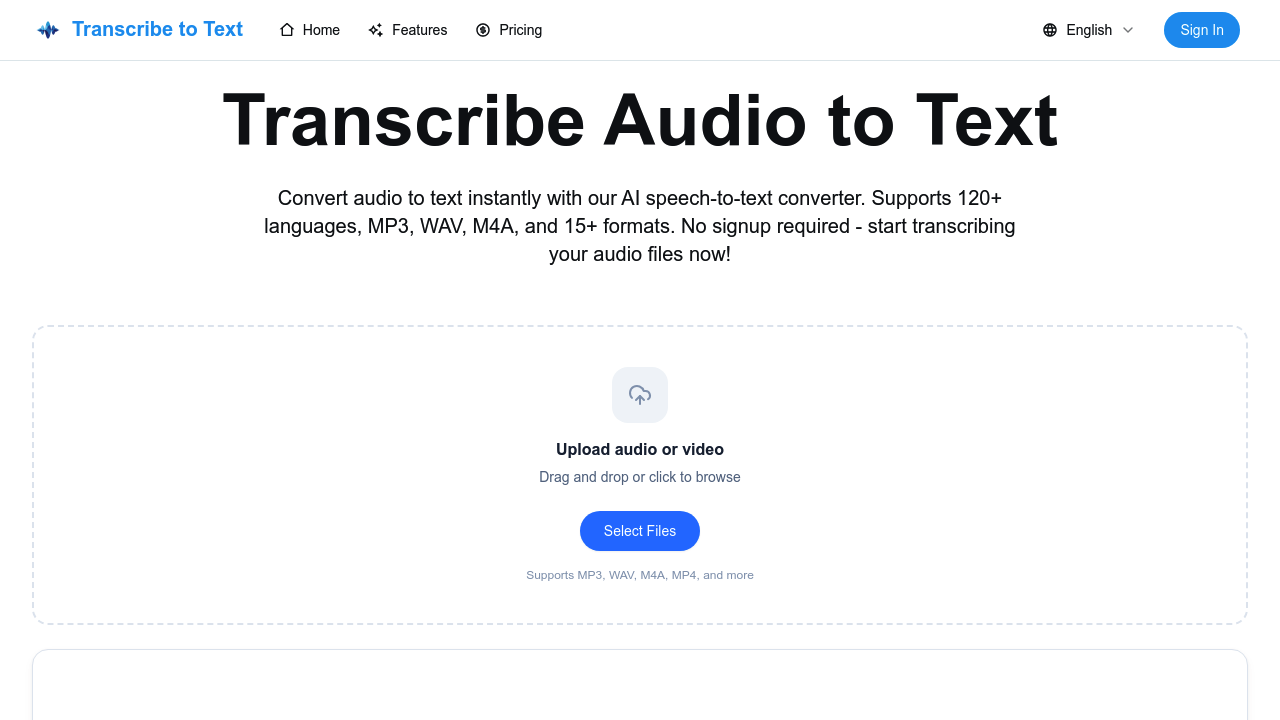 Transcribe to Text screenshot