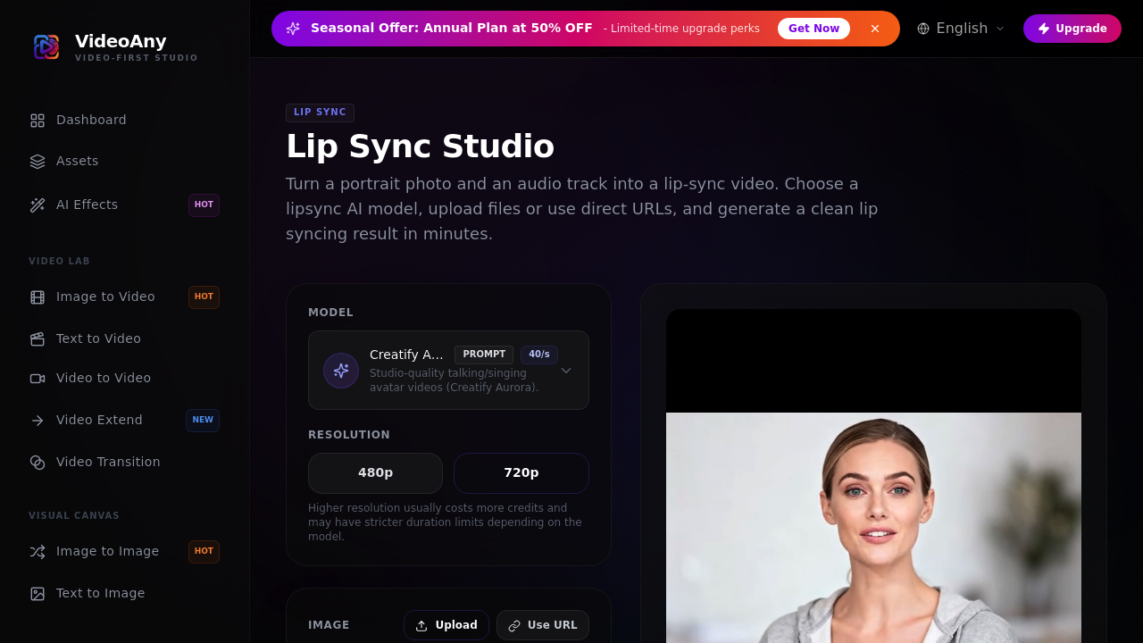 VideoAny Lip Sync AI Online screenshot