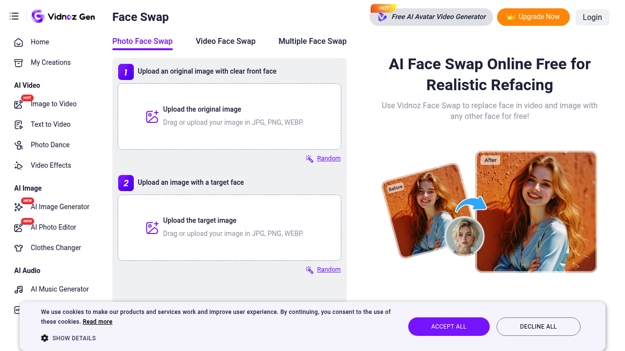 Vidnoz Face Swap screenshot