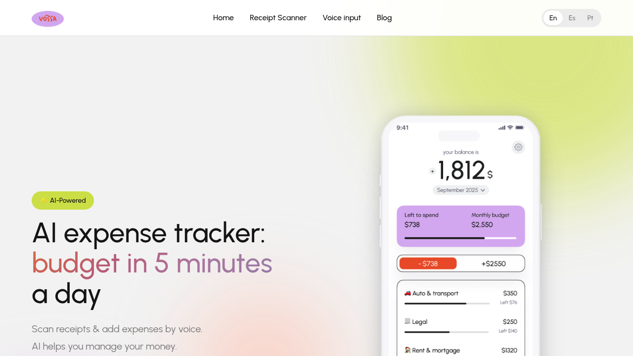 Vossa: AI expense tracker screenshot