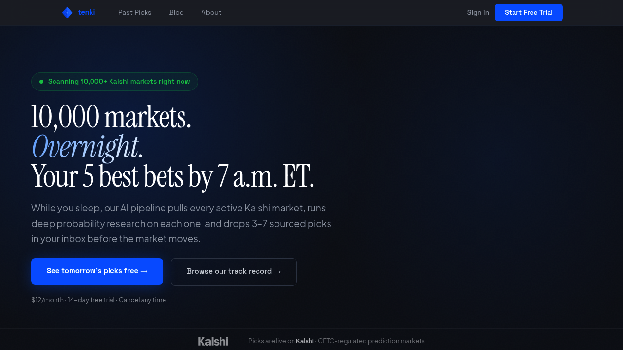 Tenki: AI Sports Picks for Kalshi Traders screenshot